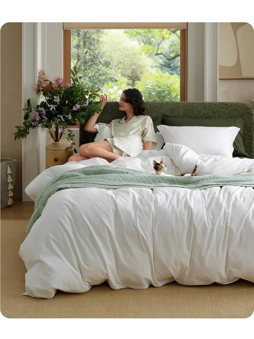 NEW 100% Washed Cotton Duvet Cover, King. Natural White Minimalist.